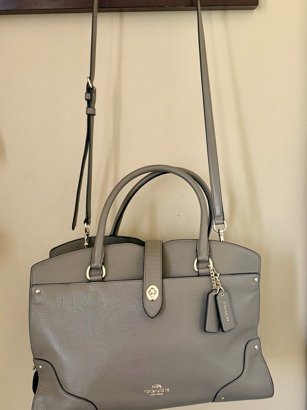 Coach Gray Pebbled Leather Satchel with Shoulder Strap